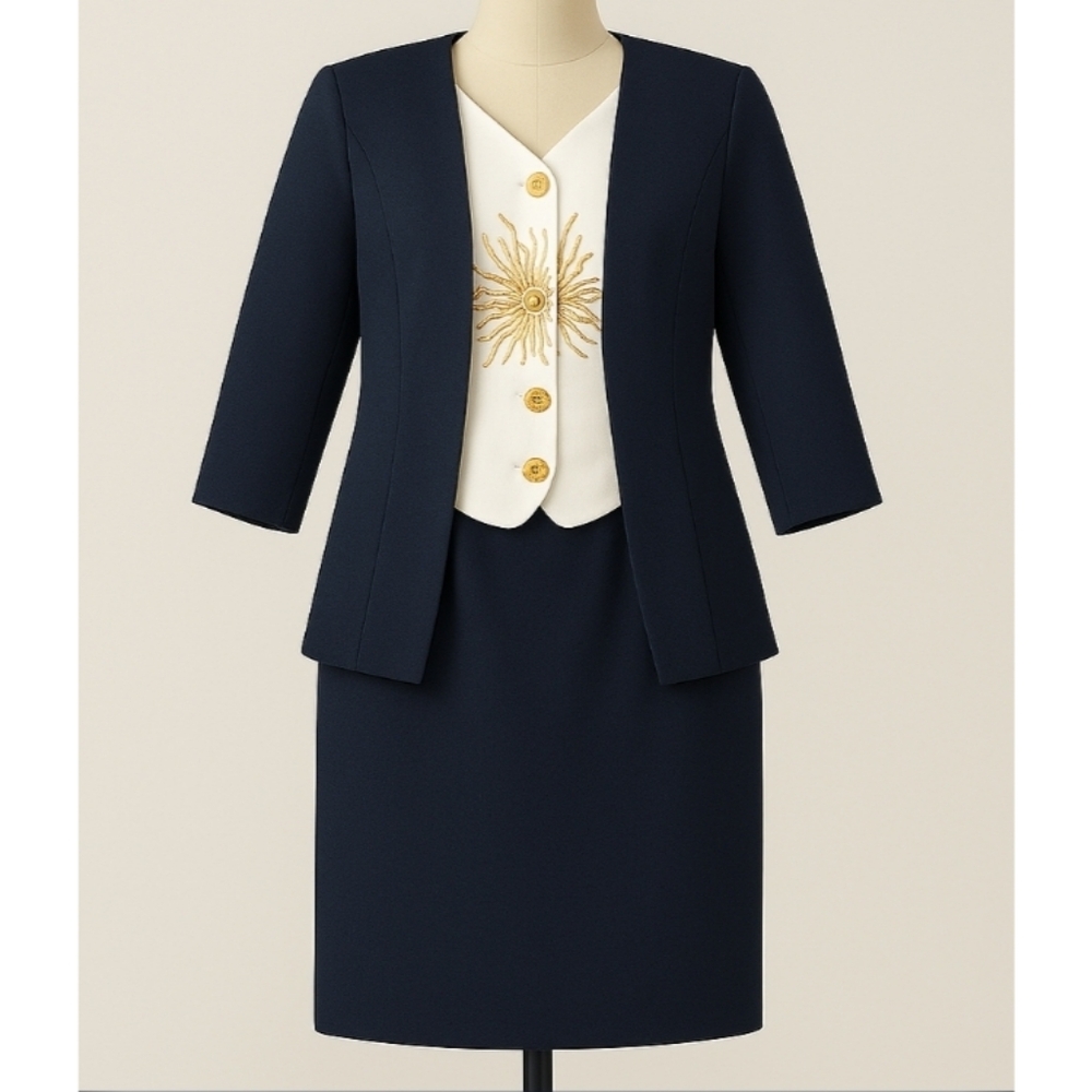 Whirlaway Navy A-line Skirt/Jacket Set, 10P, NWT ✔️